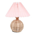 Pleated Fabric Table Lamp – Rattan Base, 3 Color Temps
