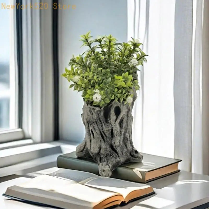 Cement Stump Flower Pot – Rustic Small Plant Home Decor