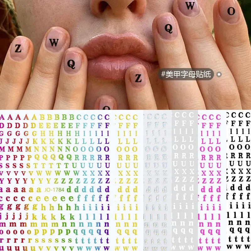 Holographic A-Z Alphabet Nail Stickers 3D Letter Nail Decals