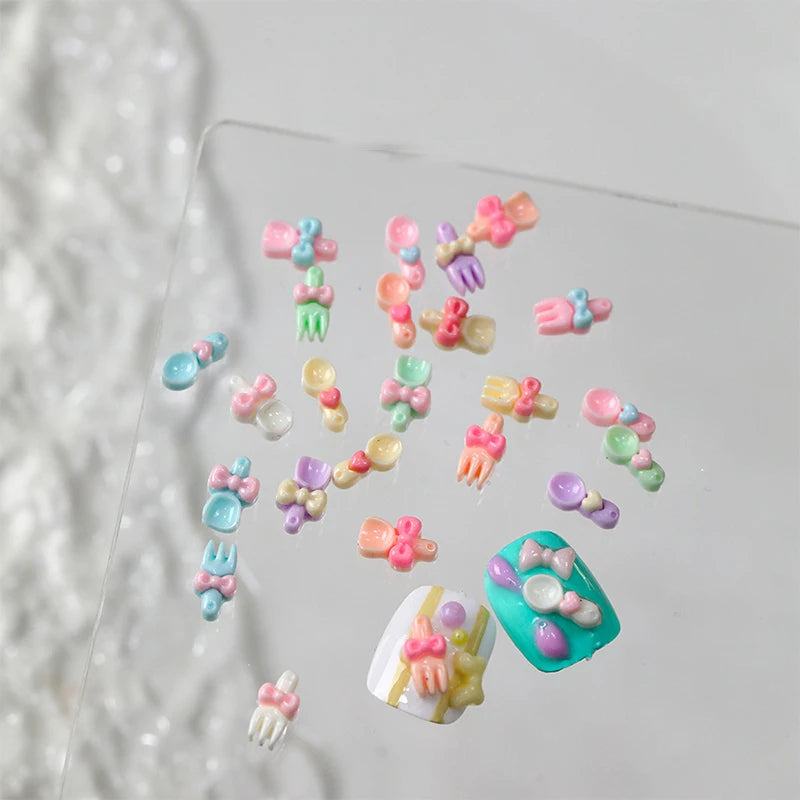 50 Pcs 3D Cartoon Resin Nail Charms – Tableware DIY Nail Art