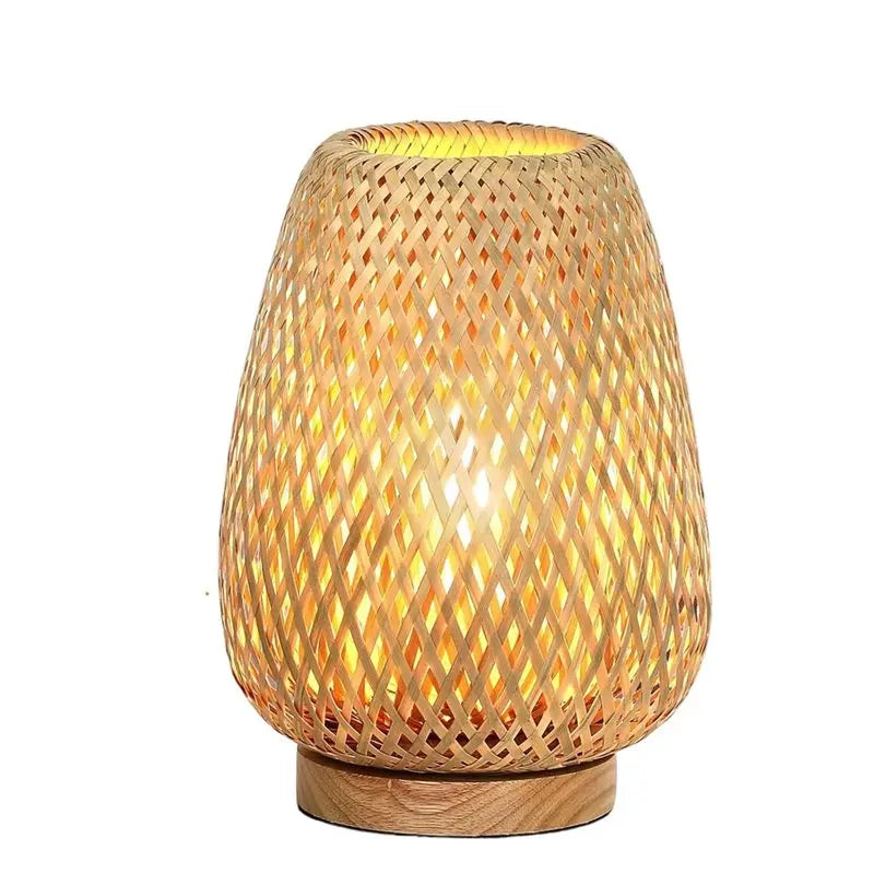 Boho Rattan Table Lamp | 3-Color Temp Dimmable Nightstand Light