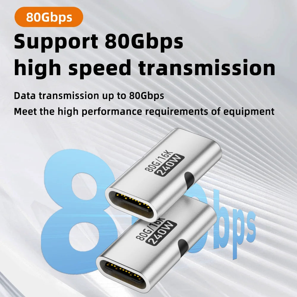 USB4 80Gbps USB-C Female to Female Adapter – 240W, 8K@60Hz