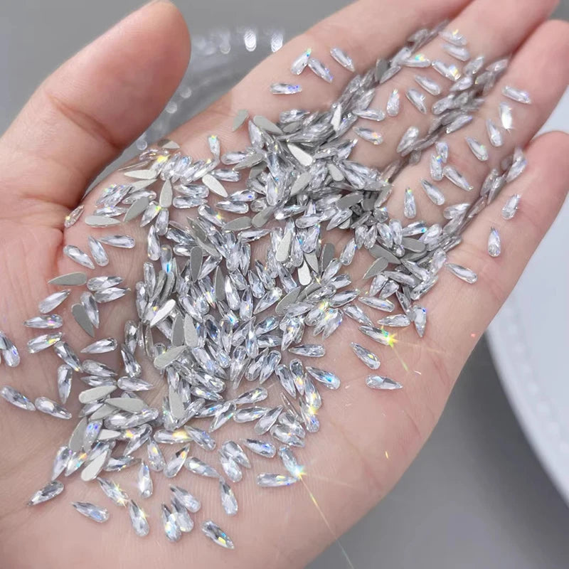 100Pcs Horse Eye Zircon Nail Rhinestones Clear 3D Flatback Gems
