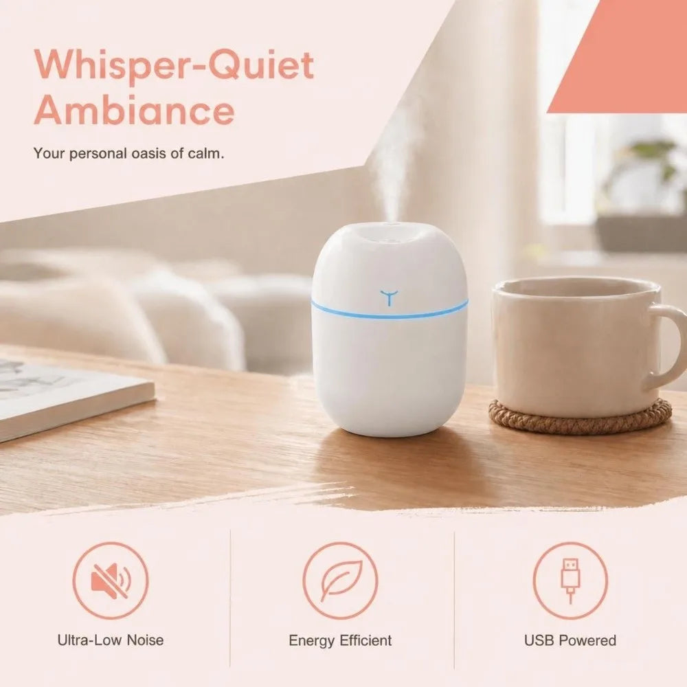 2-Pack USB Mini Humidifier 220ml Aroma Diffuser & Night Light