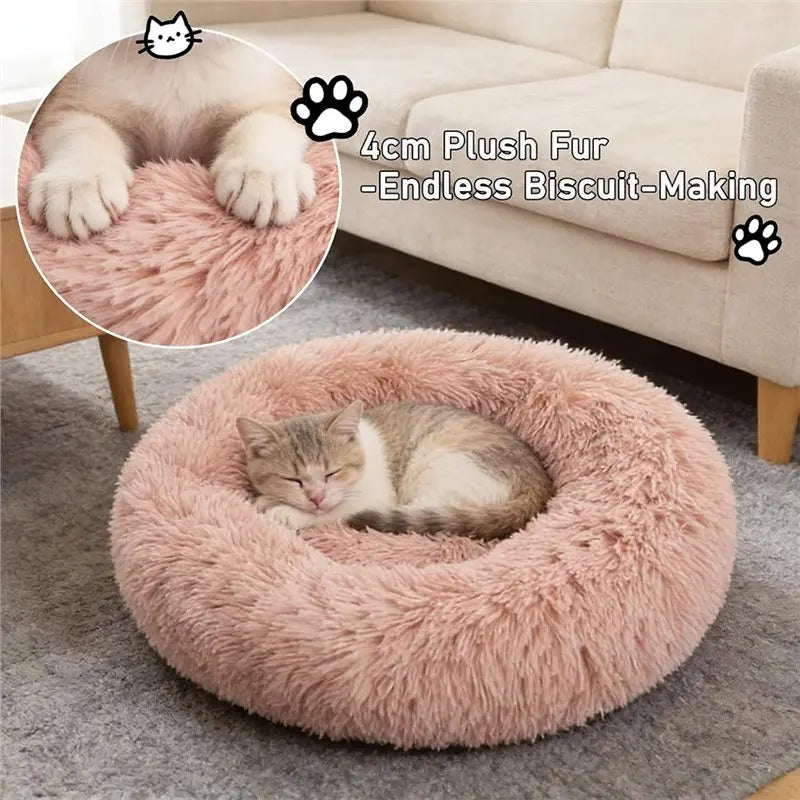 VIBE Plush Round Machine-Washable Pet Bed – Warm Dog Cat Bed