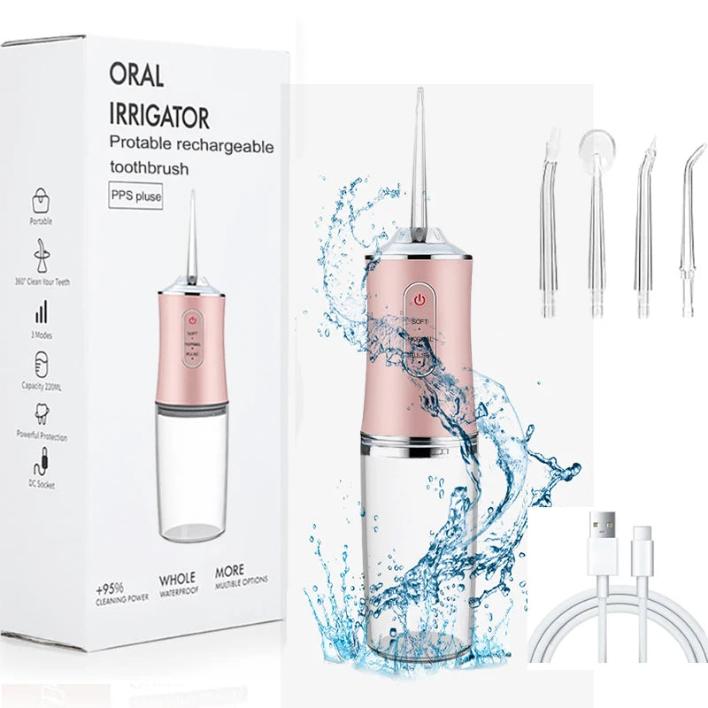 VIBE USB Water Flosser – 200ml, 4 Nozzles, IPX7 Waterproof