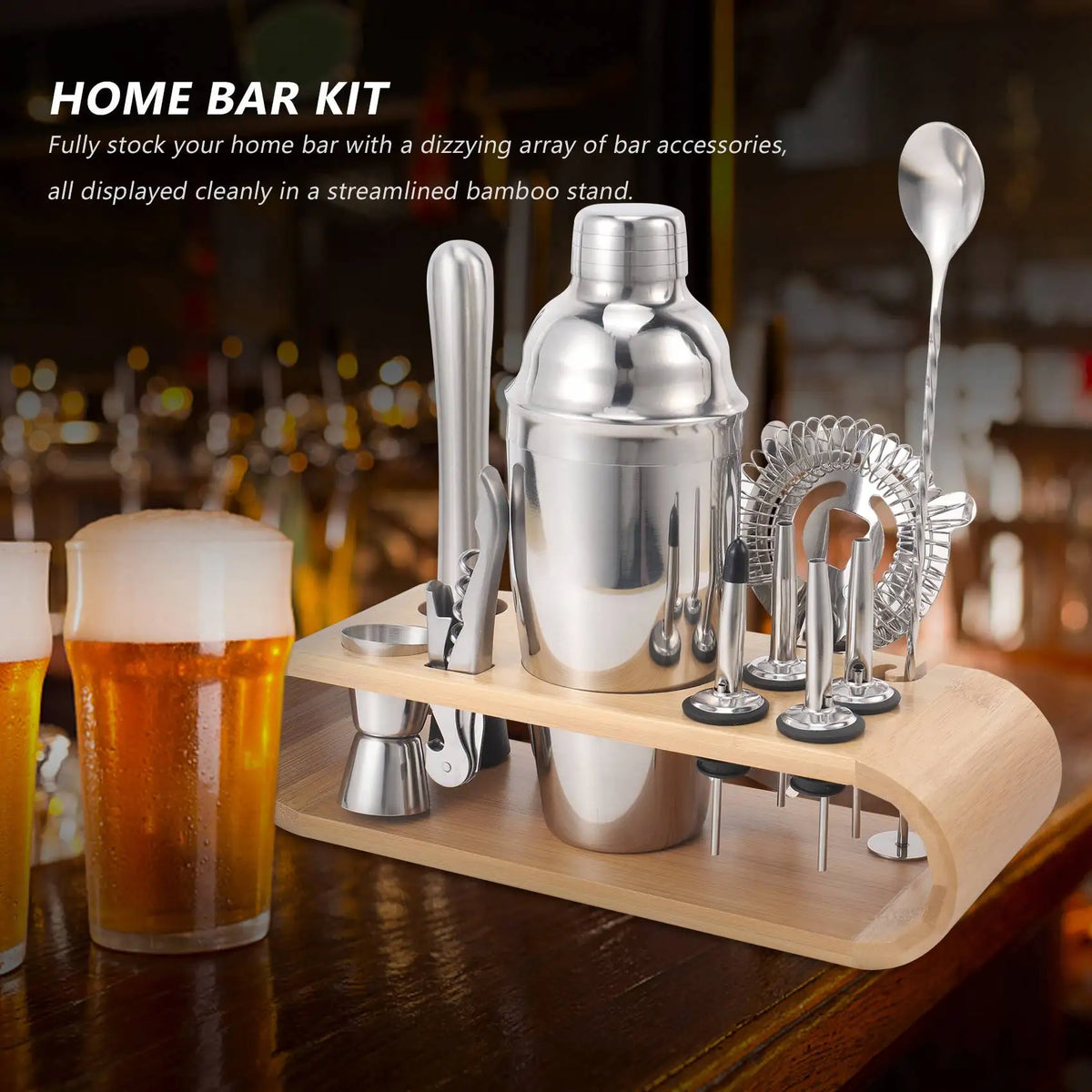 12-Piece Cocktail Shaker Set & Bartender Kit with Bamboo Stand