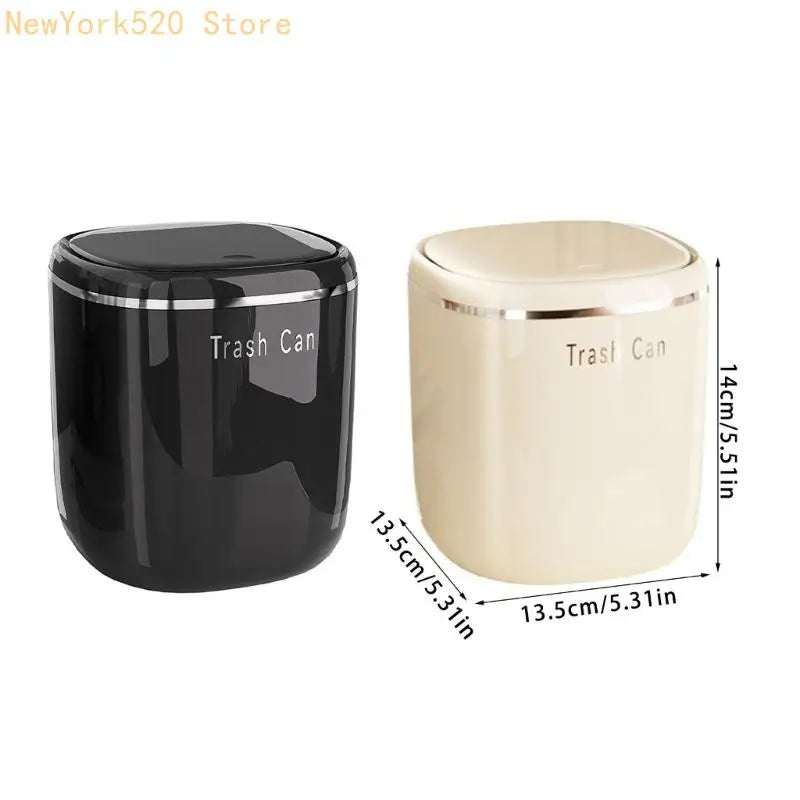 Mini Flip-Lid Trash Can – Compact Cream Desk Waste Bin