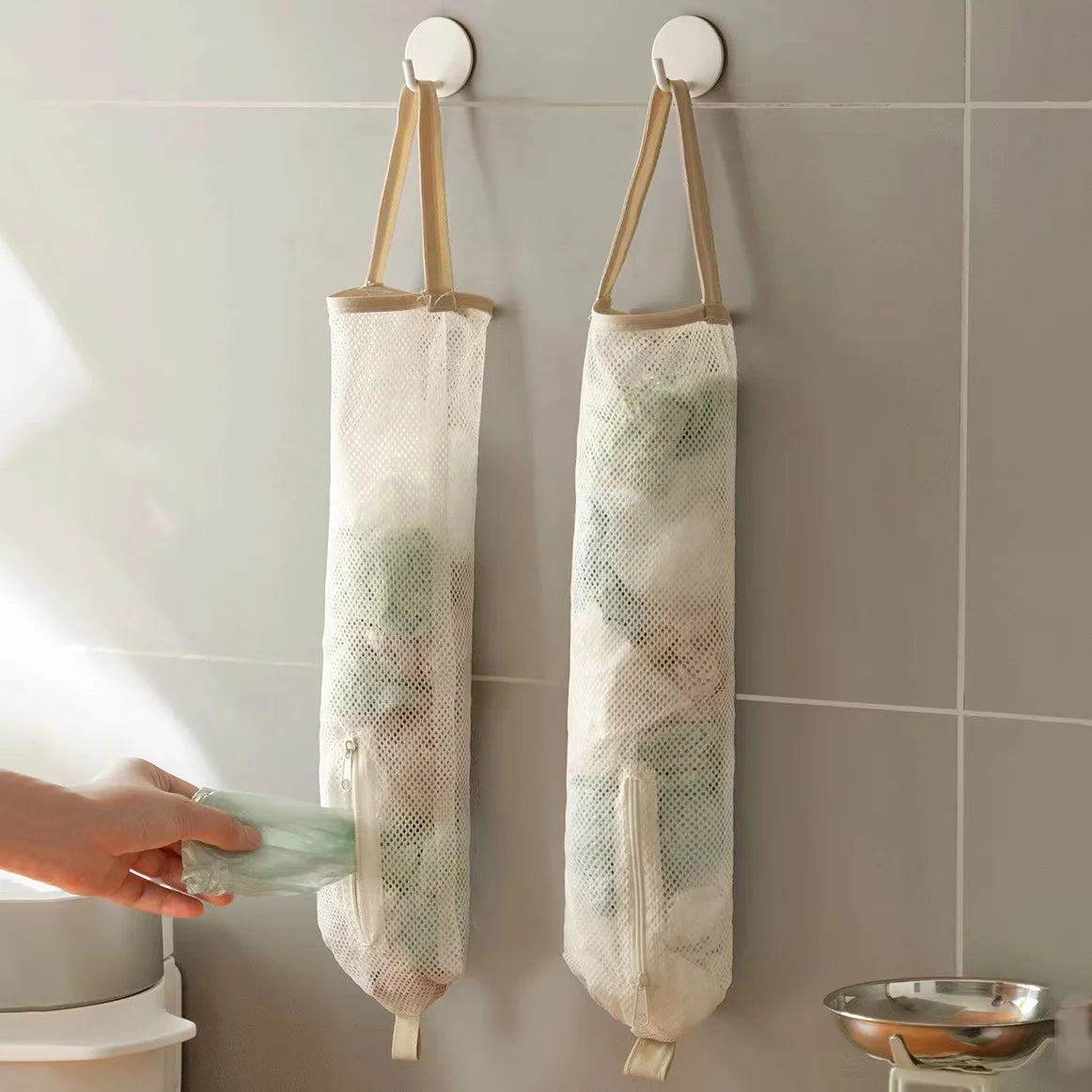 Wall Mount Kitchen Hanging Bag – Produce & Trash Bag Organizer