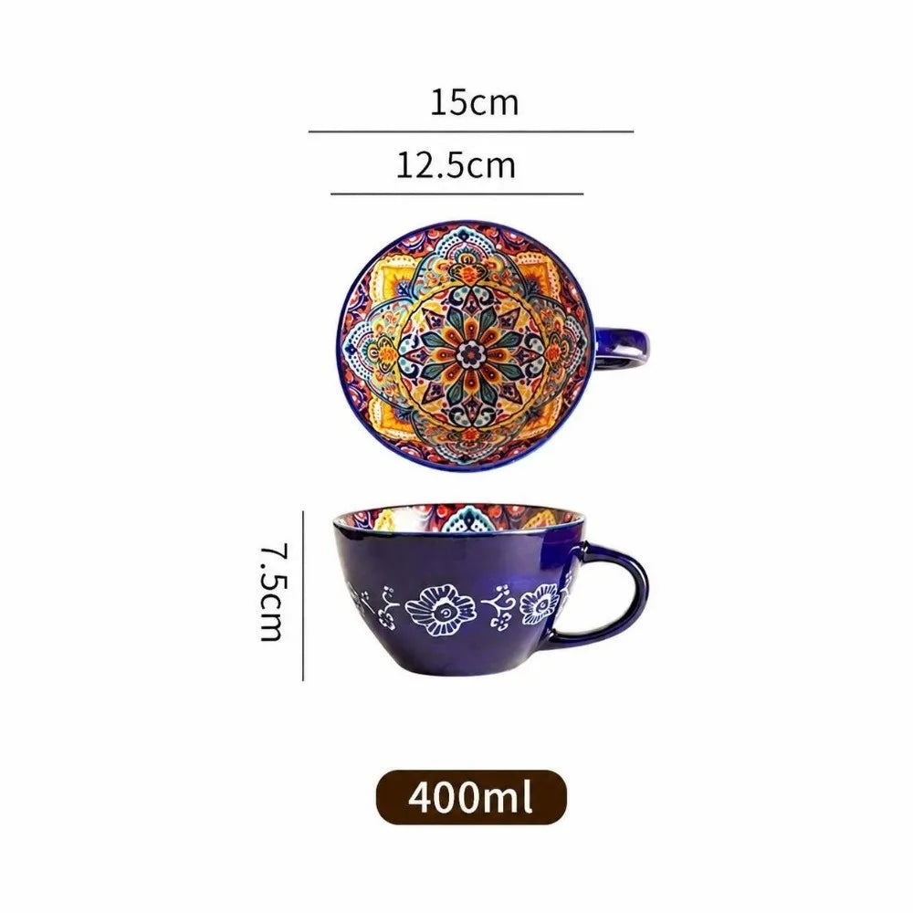 15oz Boho Hand-Painted Ceramic Mug | Microwave Safe