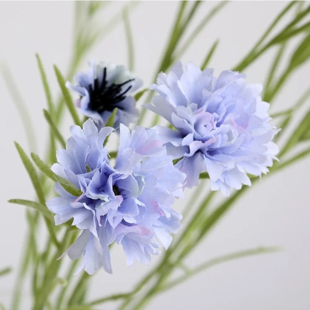 Silk Cornflower Artificial Bouquet 3 Forks Long Stem Blue