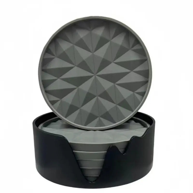 Silicone Yoghurt Lids & Coasters Set of 6 with Holder