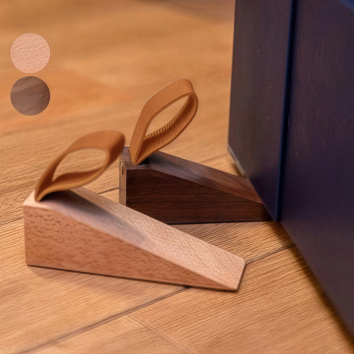 Solid Wood Door Stopper Decorative Wedge with Leather Strap