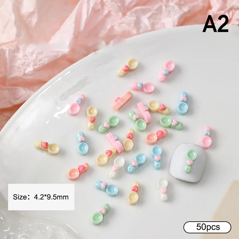 50 Pcs 3D Cartoon Resin Nail Charms – Tableware DIY Nail Art