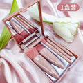 5-Piece Travel Makeup Brush Set with Built-In Mirror Case
