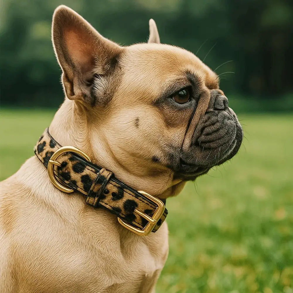 Leopard Print PU Leather Dog Collar – Adjustable S/M/L