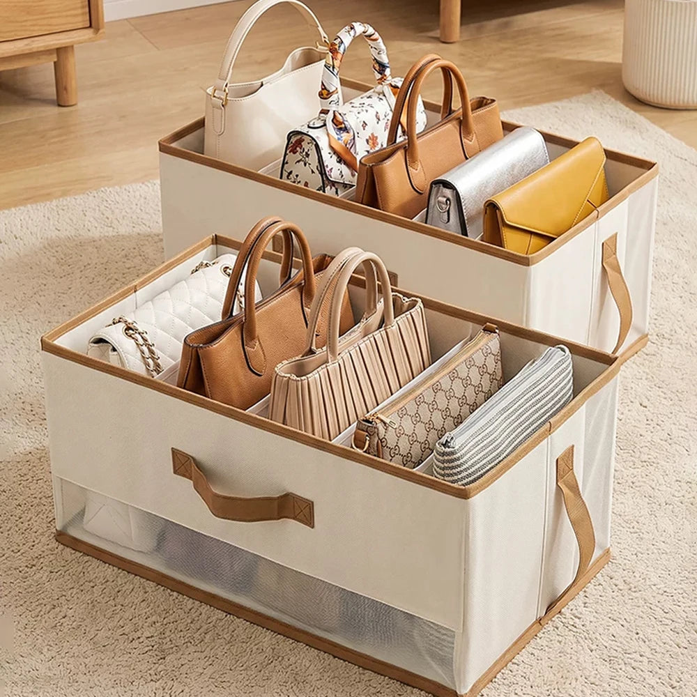 Foldable Handbag Purse Storage Box with Handles – Wardrobe Organizer