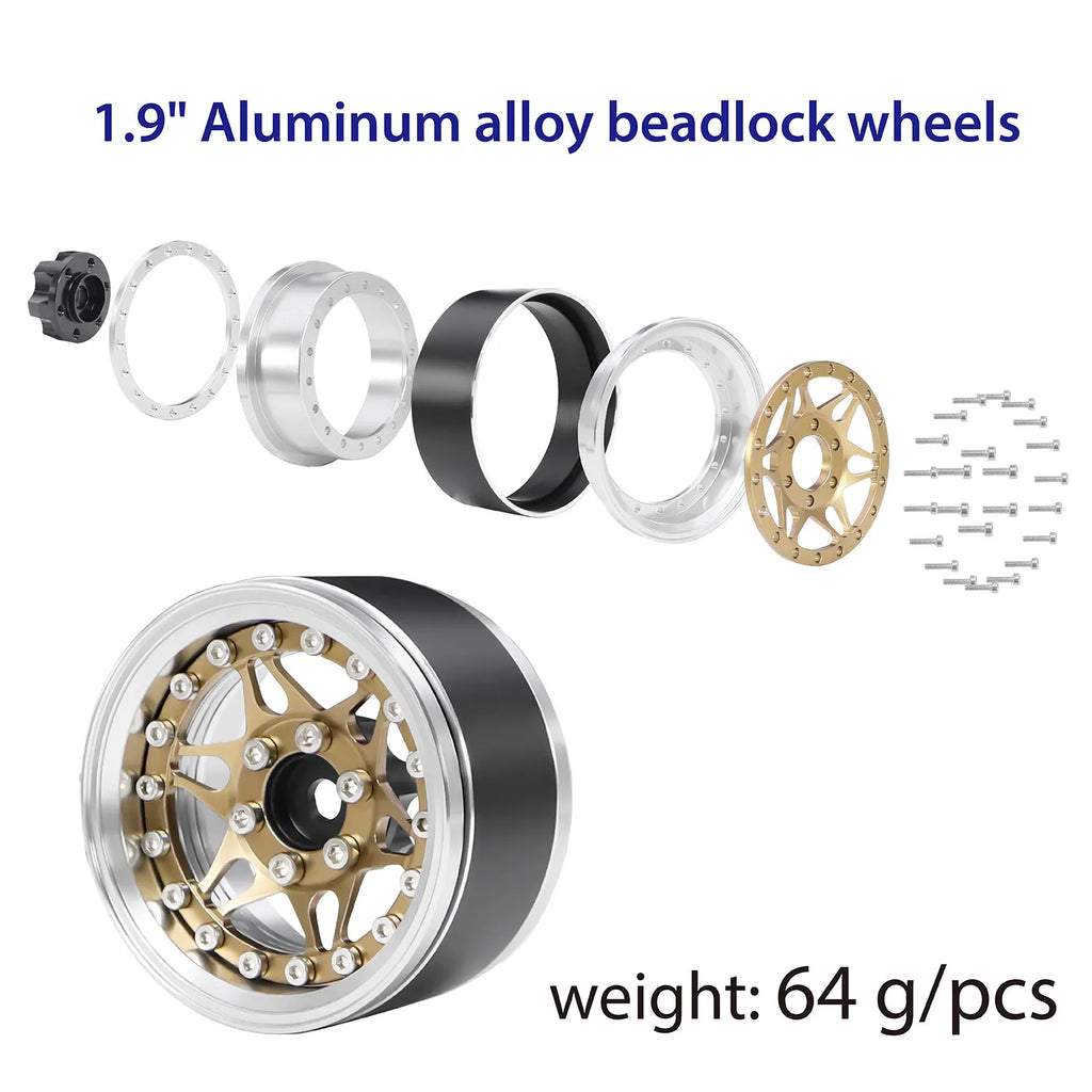 1.9" CNC Aluminum Beadlock Wheels for 1/10 RC Crawler TRX4 SCX10