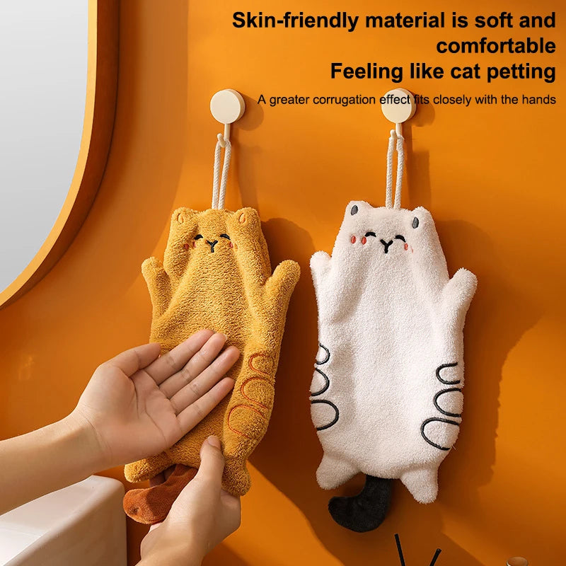 Cute Coral Fleece Hand Towel – Quick-Dry Kitchen & Bathroom