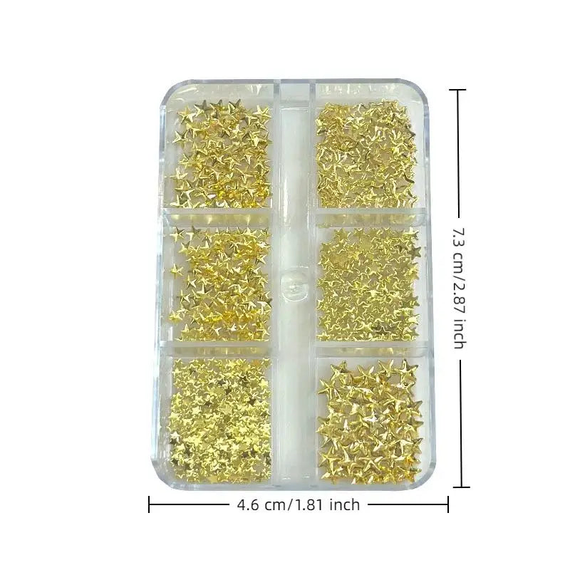 6-Grid Nail Art Rhinestones Gold Silver Charms Rivet Kit