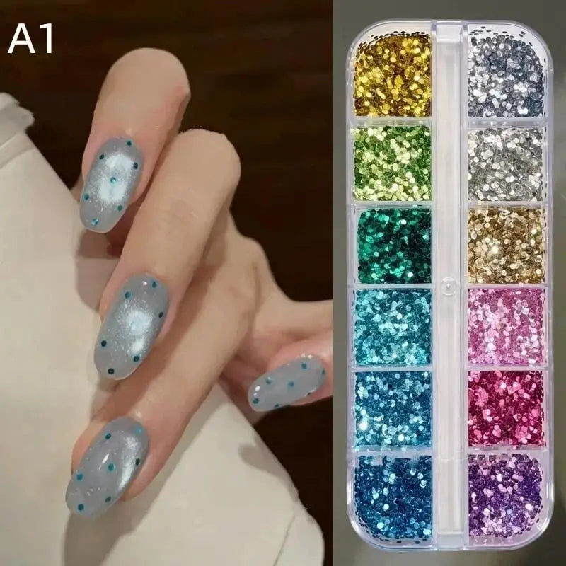 12-Grid Holographic Glitter Nail Art Sequins – DIY Manicure Set