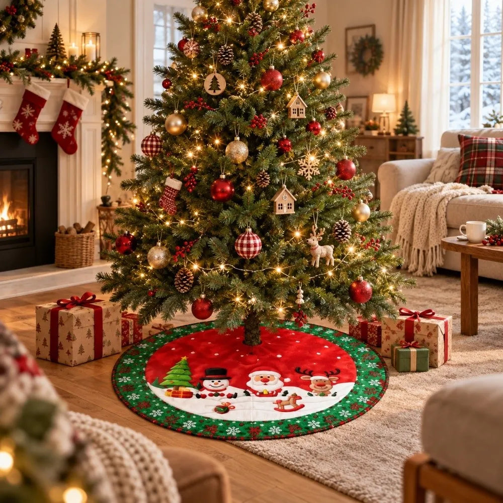 90cm Christmas Tree Skirt – Elk & Santa Print | 10 Styles