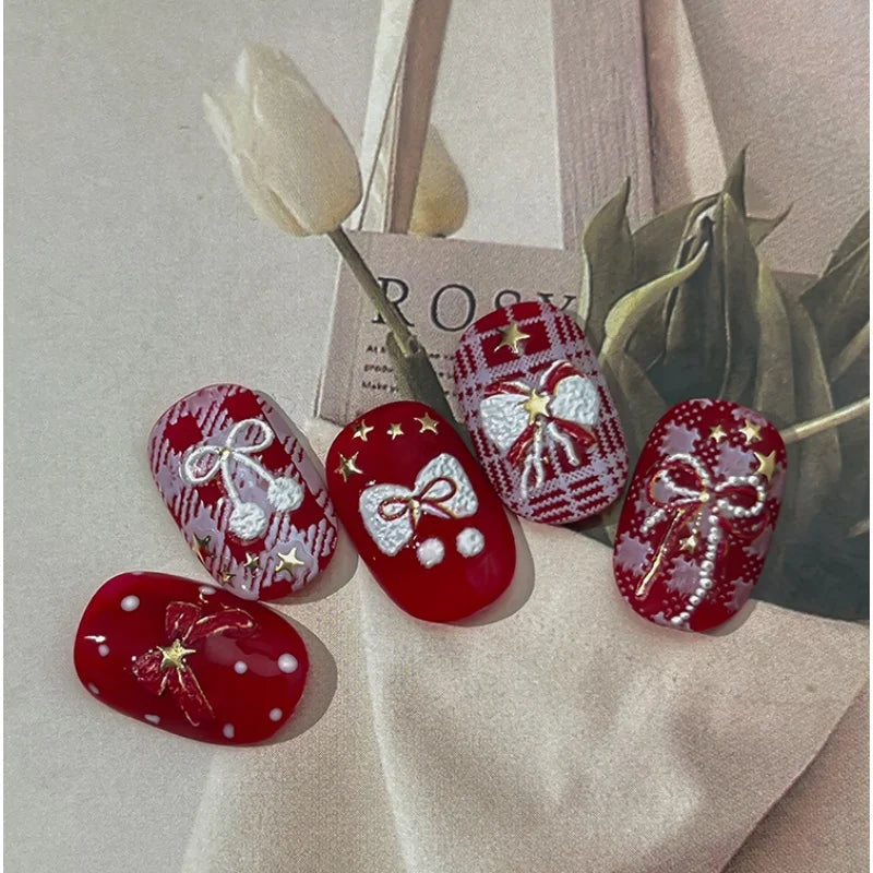 Winter Nail Stickers – Red Bow & Gold Star DIY Decals