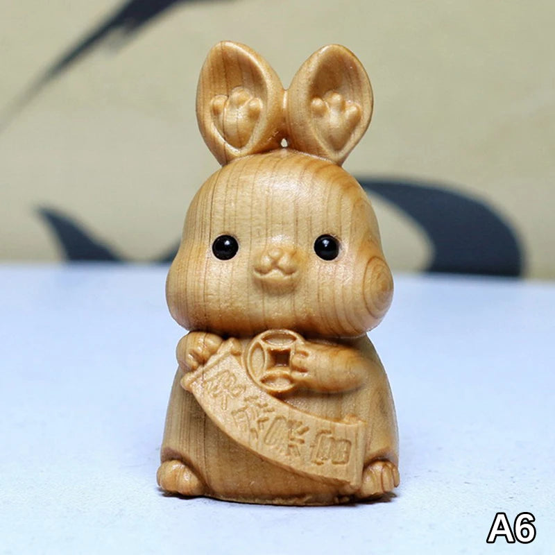 Wood Carved Easter Bunny Figurine – Cute Rabbit Ornament Gift