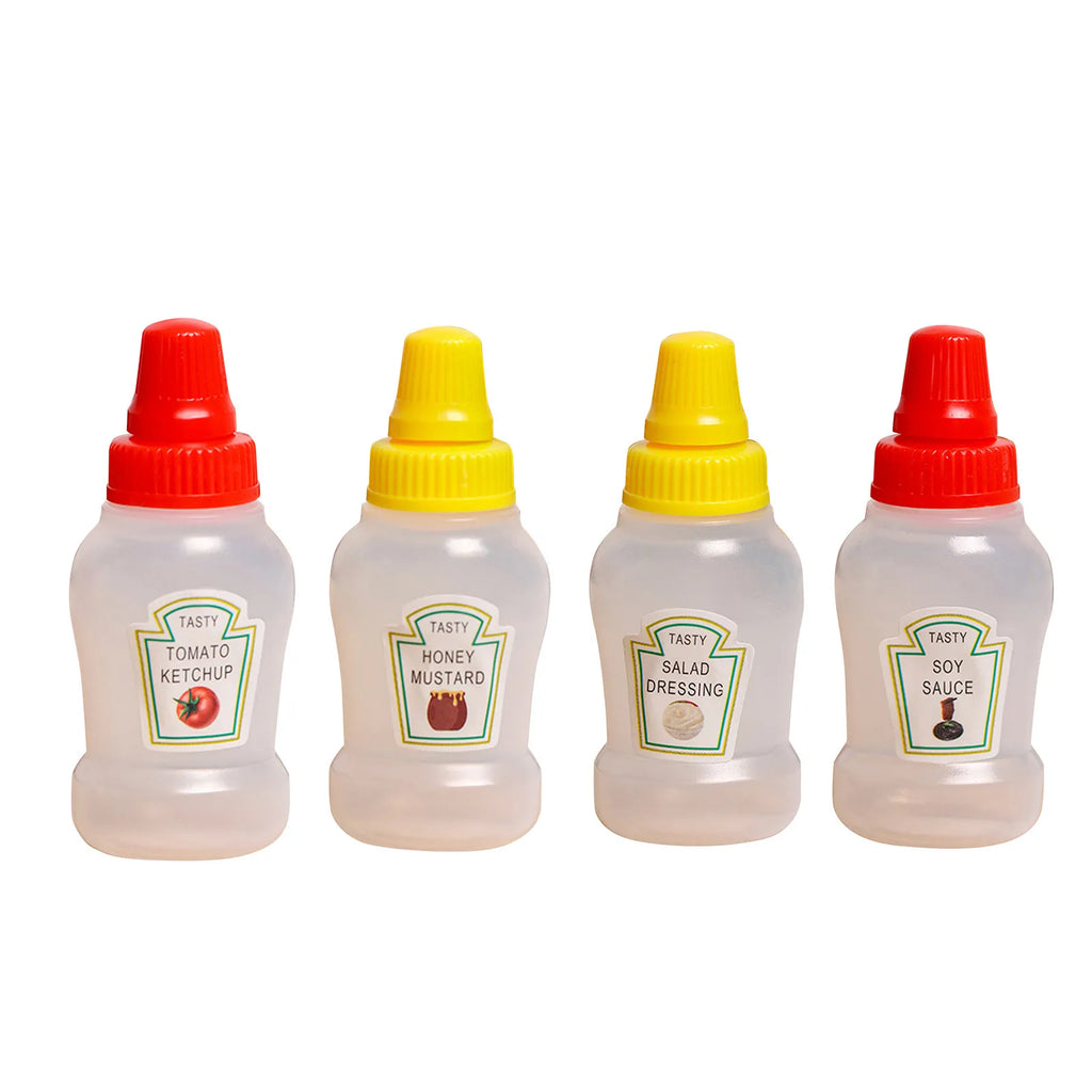 4-Pack Mini Condiment Bottles – Portable Sauce Dispensers