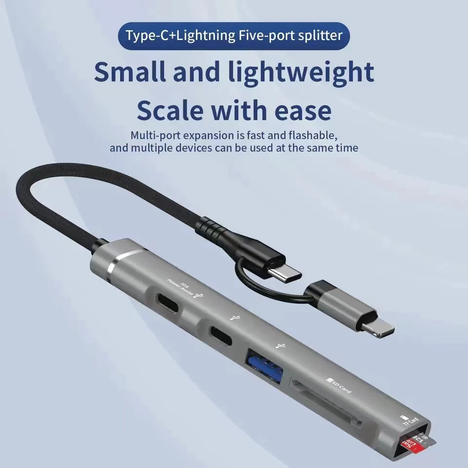 5-in-1 USB-C & Lightning Hub – SD/TF Card & USB 3.0