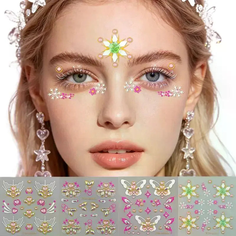 Glitter Crystal Face Jewel Stickers – Rhinestone Party Decals