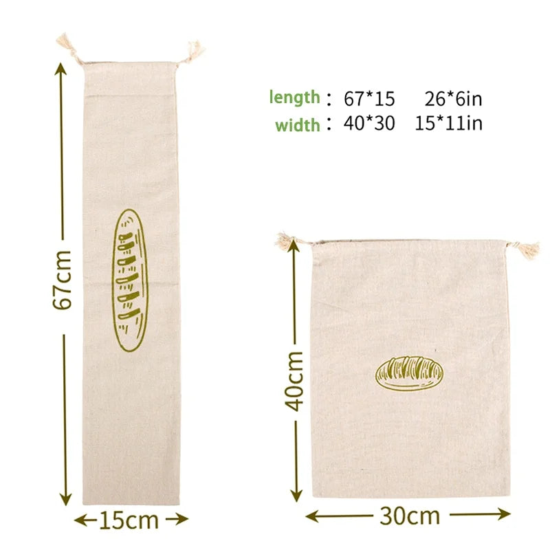 Reusable Linen Bread Bags with Drawstring | Natural Storage