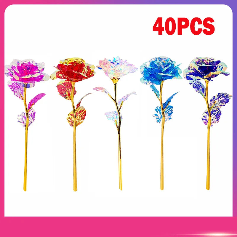 5-Pc Luminous Gold Foil Rainbow Artificial Rose Bouquet