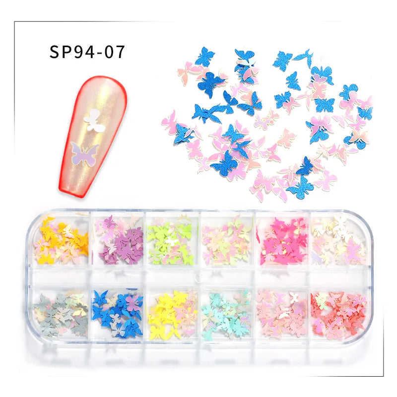 12-Grid Autumn Leaf Nail Sequins & Floral Charm Decoration Set