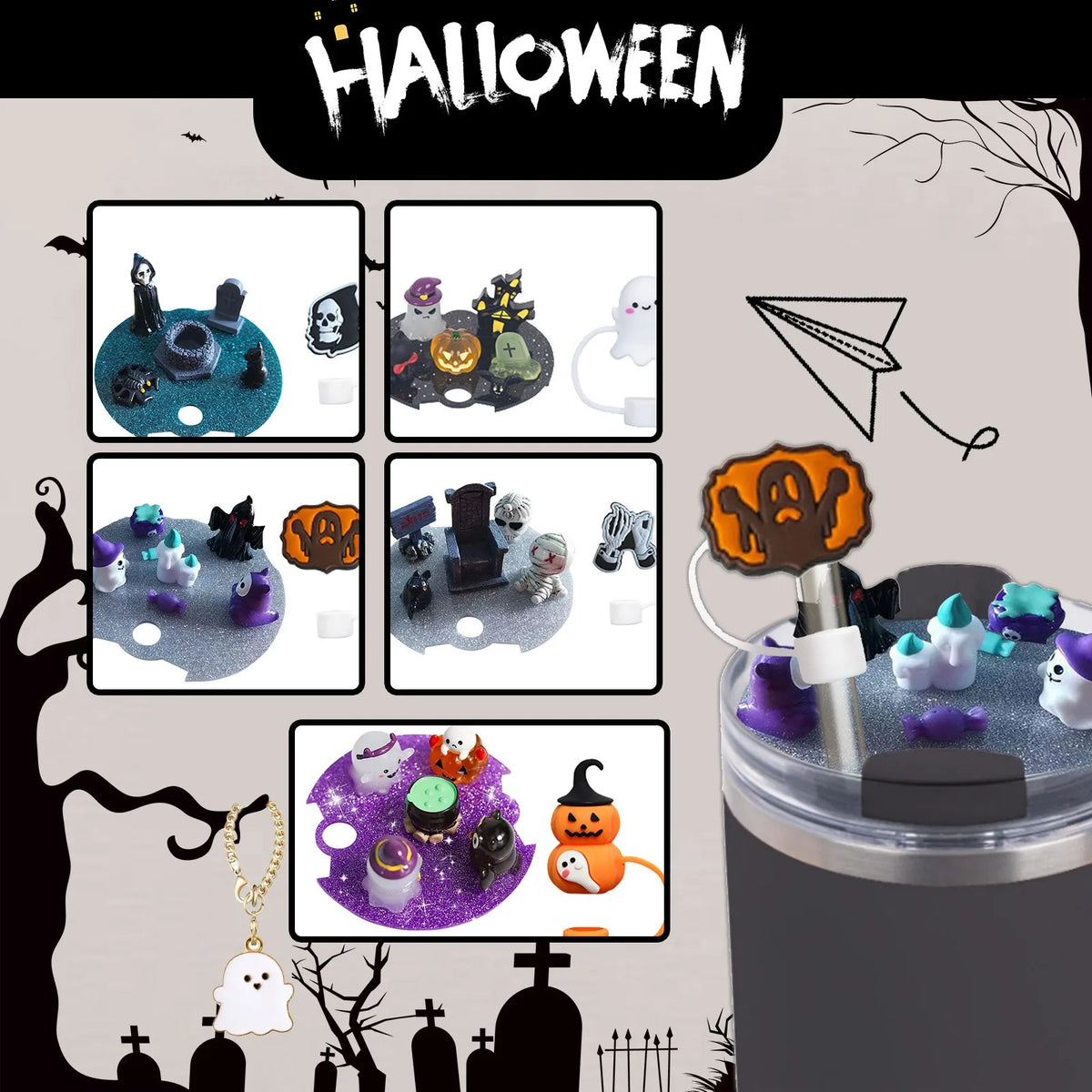 Halloween 40oz Cup Lid Topper & 10mm Silicone Straw Cover