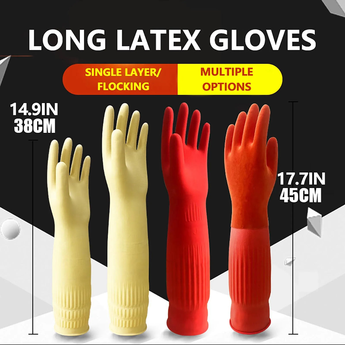 Rubber Latex Dishwashing Gloves – Long Waterproof Cleaning Pair