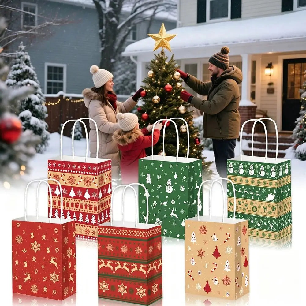12-Pack Christmas Kraft Paper Gift Bags with Handles – Santa
