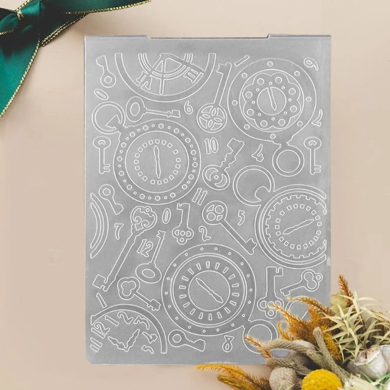 3D Clock & Key TPR Embossing Folder for Scrapbooking & Cards