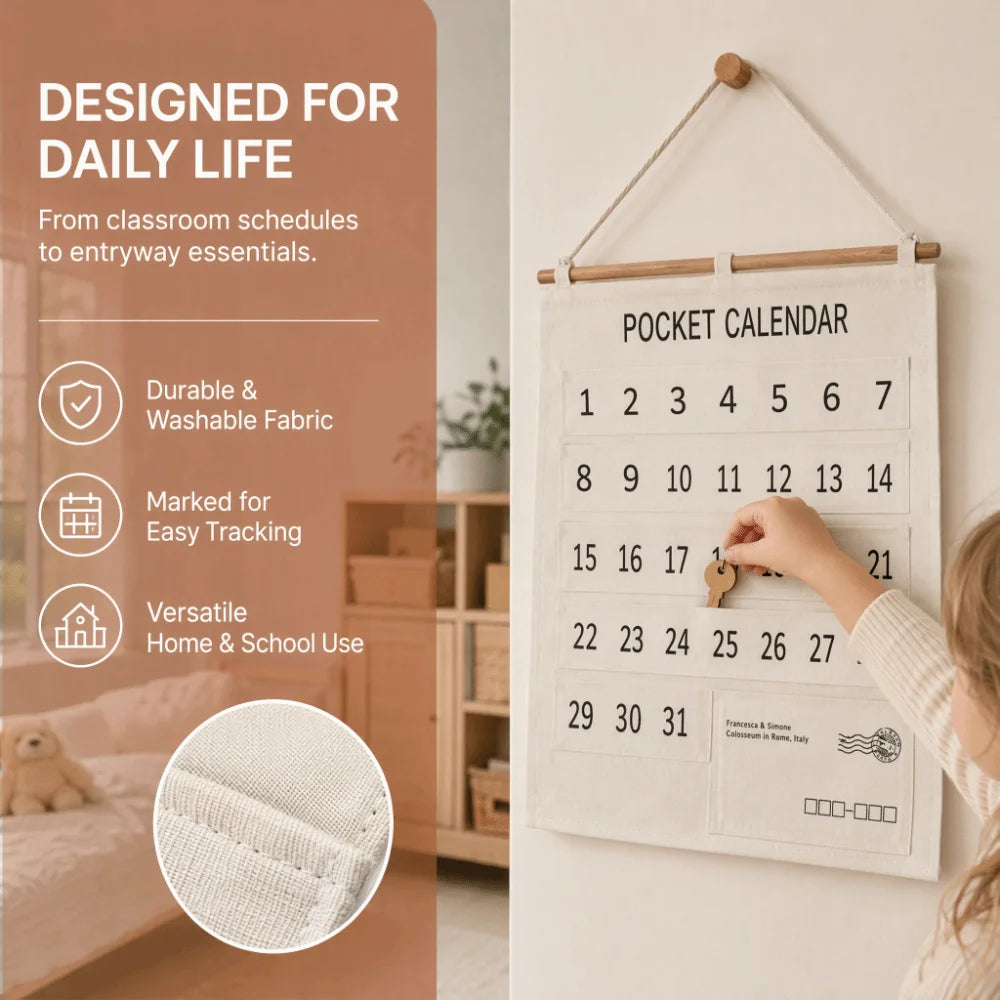 31-Pocket Calendar Pocket Chart Wall Hanging Organizer
