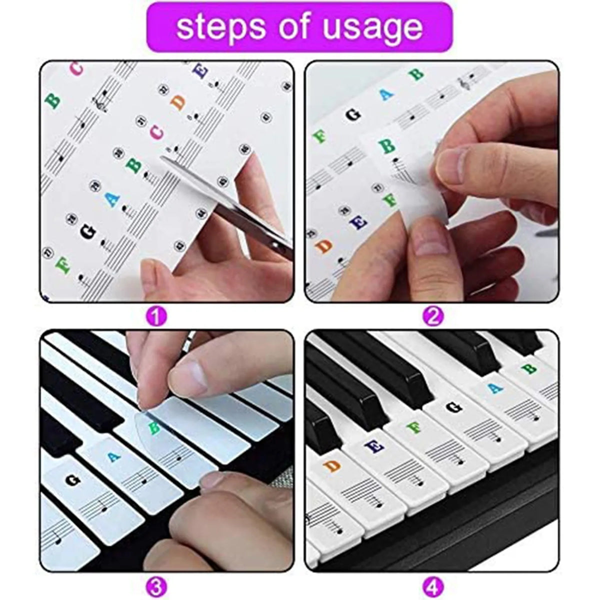 Transparent Piano Key Stickers for 37–88 Key Keyboards