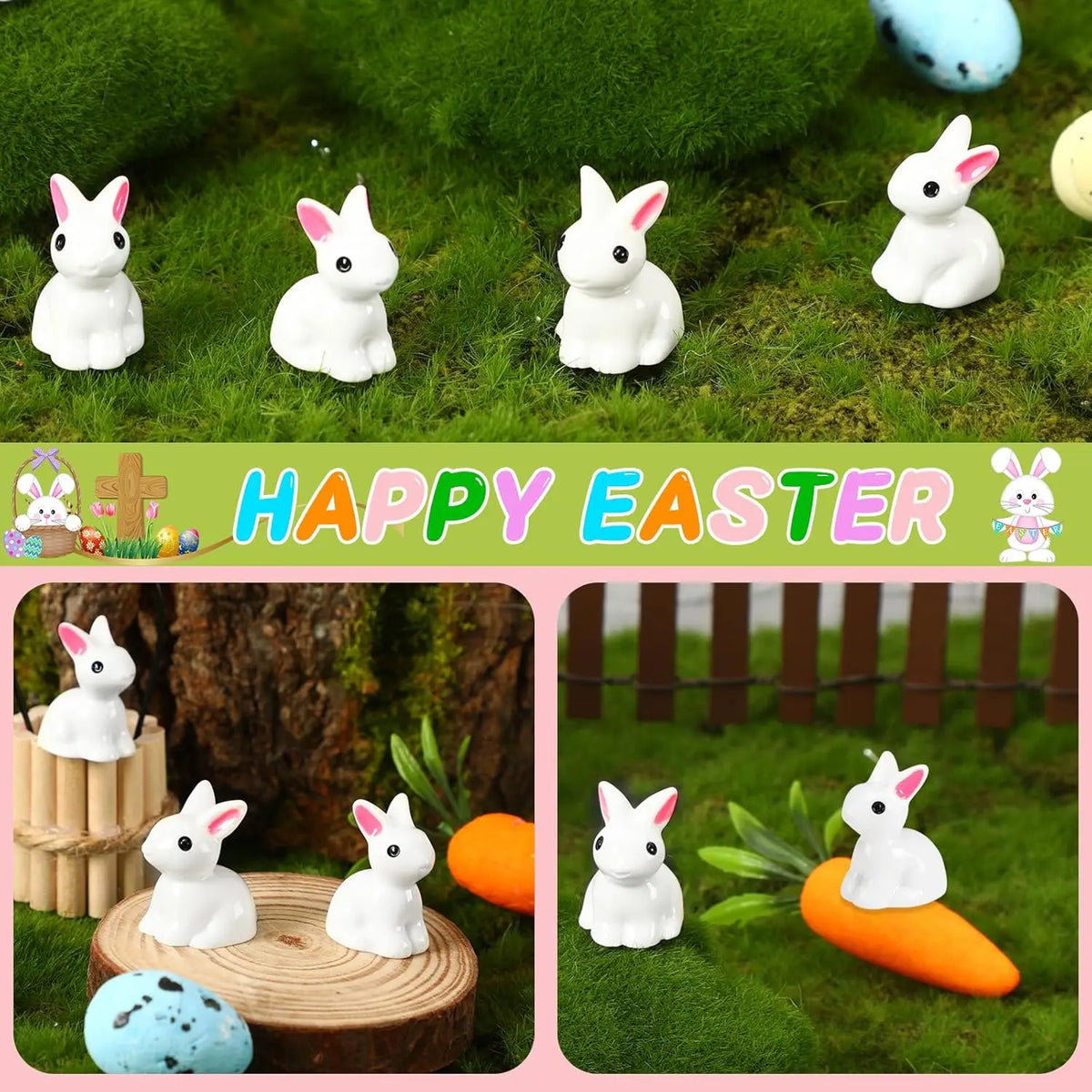 Mini Easter Bunny Figurines Hand-Painted Resin Rabbits 6/12/18 Pc