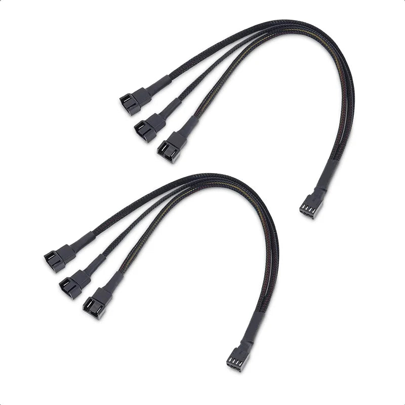 3/4 Pin PWM Fan Splitter Cable 1 to 3 Ways – Black Sleeved