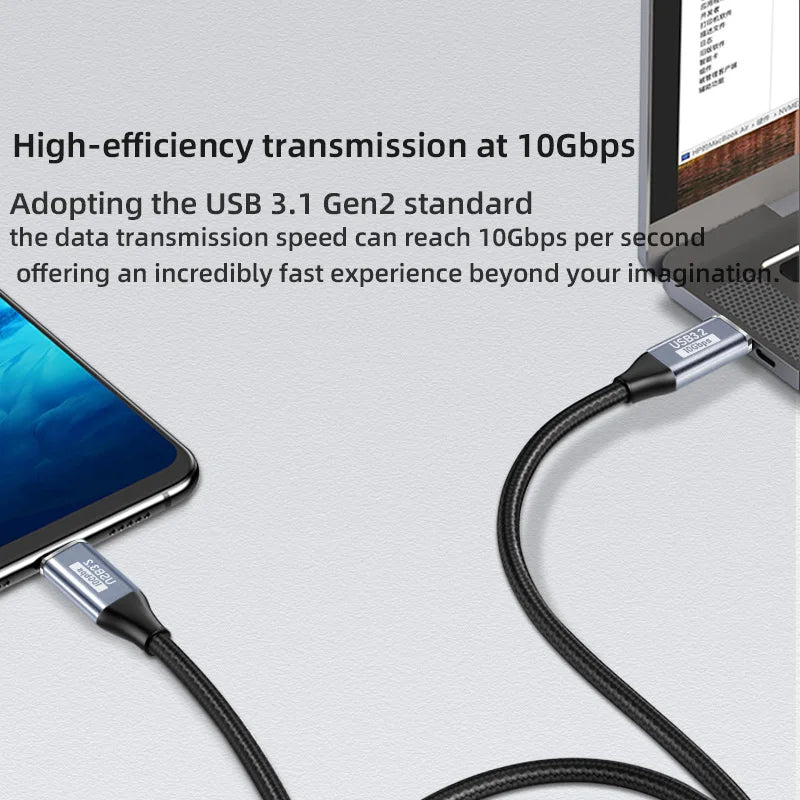 Right-Angle USB-C Cable 100W 10Gbps 4K 60Hz – 0.5M to 3M