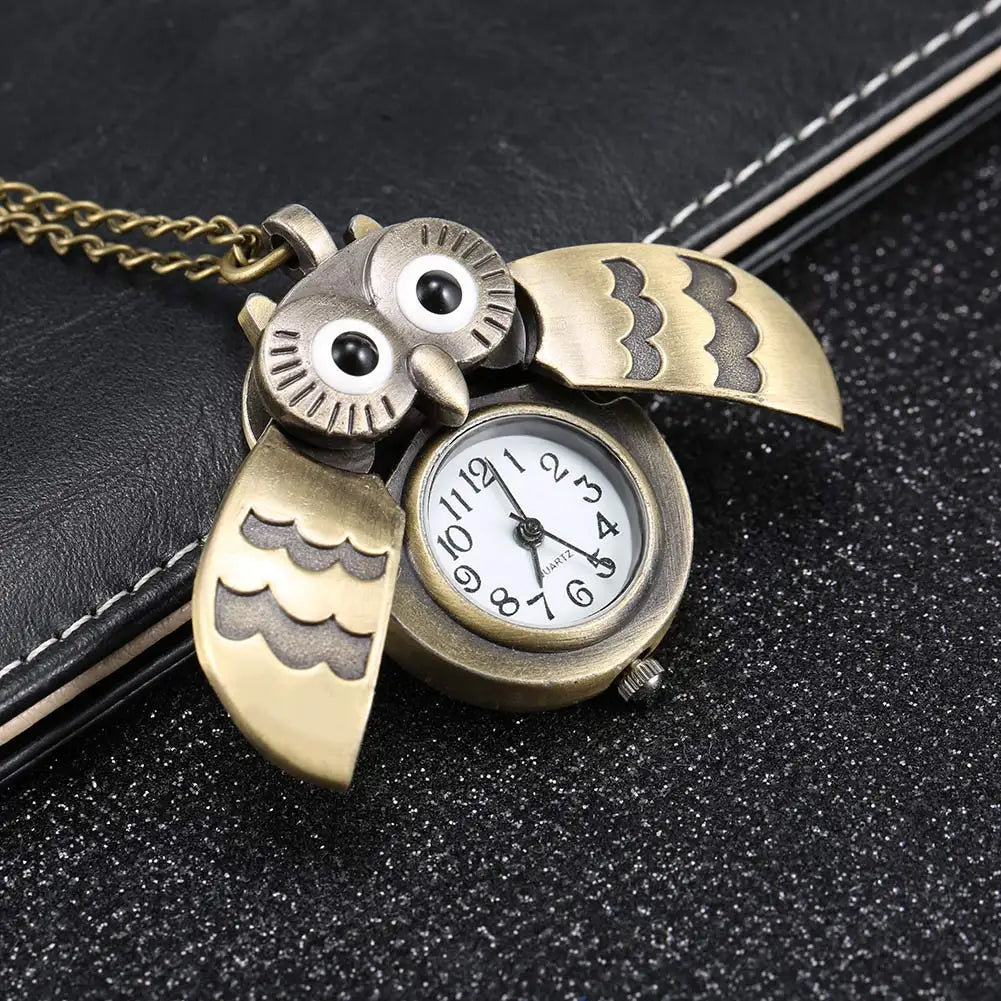 Vintage Owl Pendant Necklace Watch – Unisex Retro Quartz