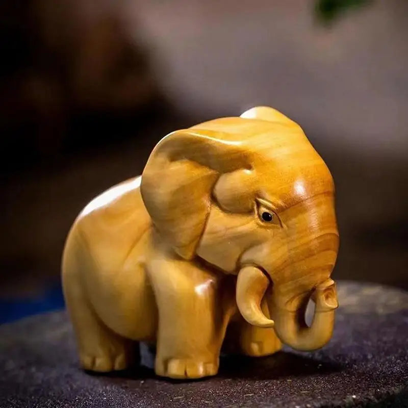 Hand-Carved Wood Animal Figurines – Rhino, Hippo & Elephant
