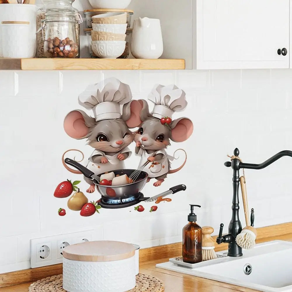 Cartoon Chef Cat Kitchen Wall Decal – Self-Adhesive PVC Sticker