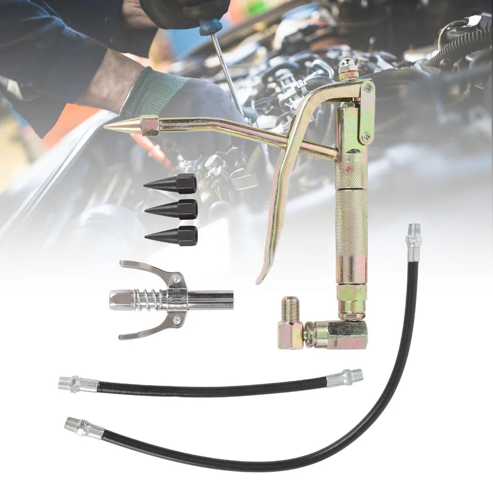 7-Piece Universal Grease Nozzle Kit – Spring-Loaded Coupler