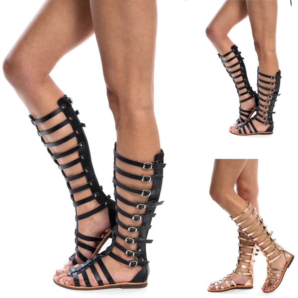 VIBE Women's Flat Sandal Boots – Retro Casual Knee High Style