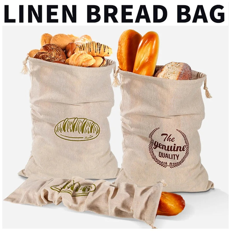 Reusable Linen Bread Bags with Drawstring | Natural Storage