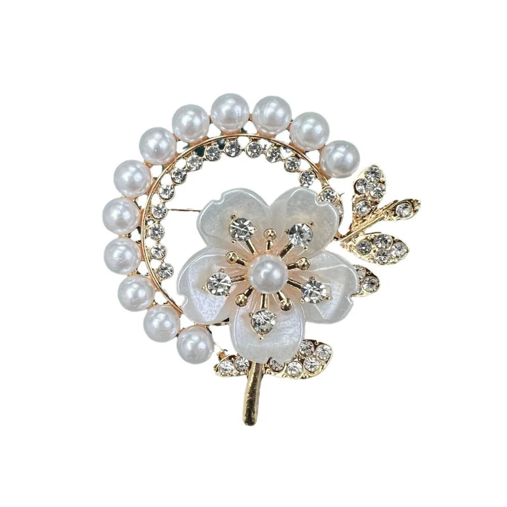 Vintage Crystal Rhinestone Flower Brooch – Pearl Alloy Floral Pin